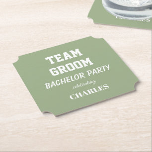 Team Groom Sage Green Bachelor Party Paper Coaster