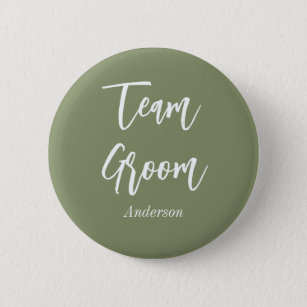 Team Groom Sage Green White 2 Inch Round Button