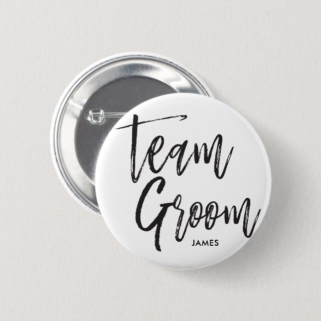 Team Groom | Script Black 2 Inch Round Button (Front & Back)