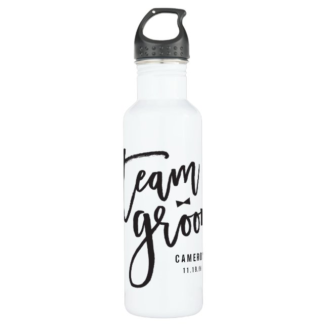 Team Groom Script Bow Tie Bachelor Party Wedding 710 Ml Water Bottle (Front)