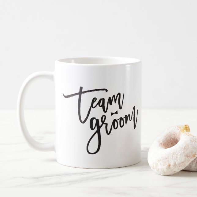 Team Groom Script Bow Tie Bachelor Party Wedding Coffee Mug (With Donut)