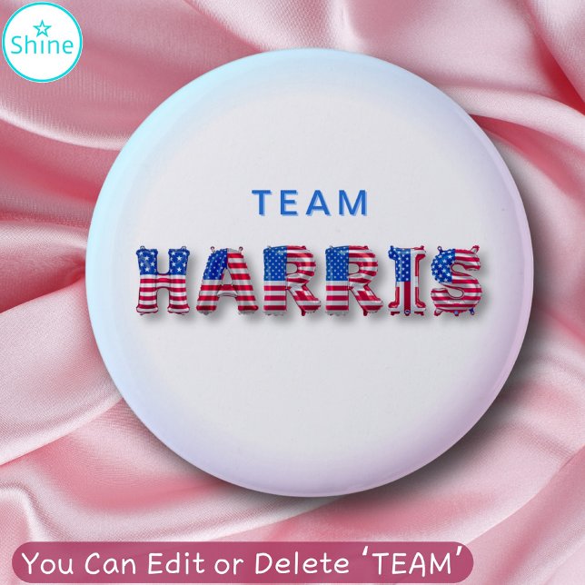 TEAM HARRIS Kamala Harris USA Flag Balloon Letters 2 Inch Round Button (Creator Uploaded)