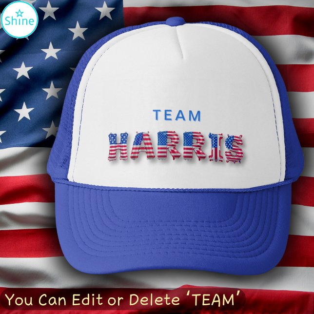 TEAM HARRIS Kamala Harris USA Flag Balloon Letters Trucker Hat (Creator Uploaded)