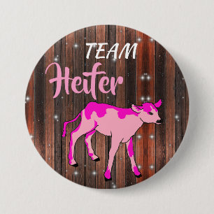 "Team Heifer" Pink Gender Reveal 3 Inch Round Button