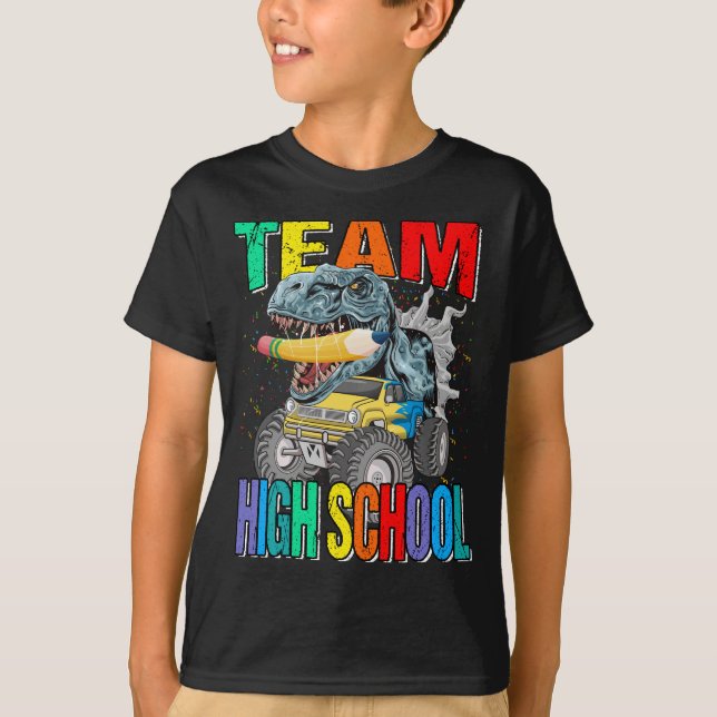 Team High School Monster Truck Dinosaur Boys  T-Shirt (Front)