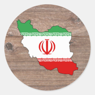 Team iran Flag Map on Wood Classic Round Sticker