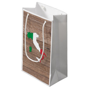 Team italy Flag Map on Wood Small Gift Bag