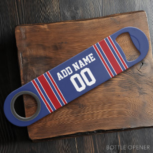 Team Jersey Stripes Custom Name and Number Speed Bottle Opener