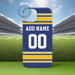 Team Jersey with Custom Name and Number Case-Mate iPhone 14 Pro Max Case<br><div class="desc">Blue and Yellow colors -- If you are a Fantasy Football team owner,  make your own products and show off to your friends! Or - Do you play High School Football and want a memento? This jersey design is perfect for anyone playing sports.</div>