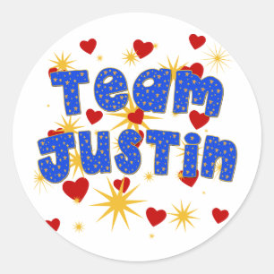 TEAM JUSTIN! T-shirts for Kids and Adults Classic Round Sticker