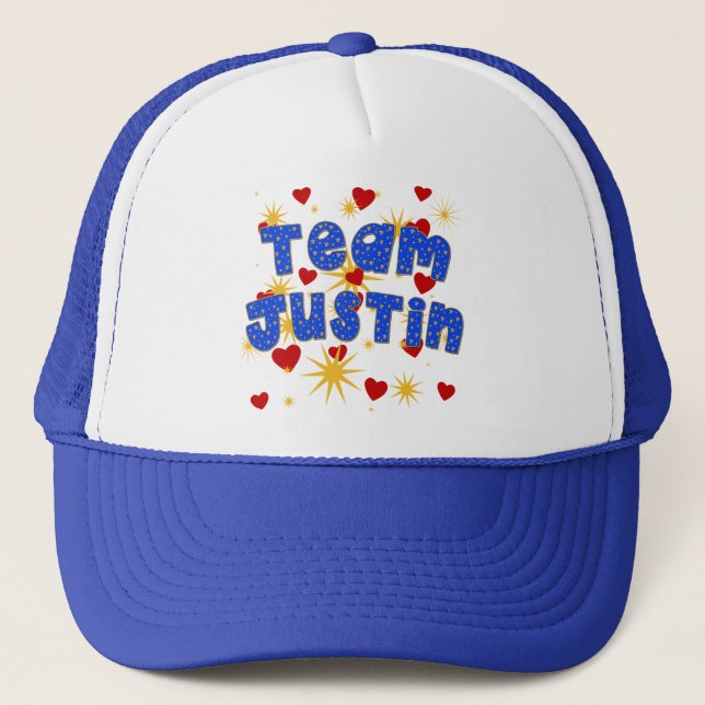 TEAM JUSTIN! T-shirts for Kids and Adults Trucker Hat (Front)