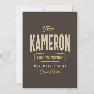Team Kameron Lifetime Member Personalized Name Invitation