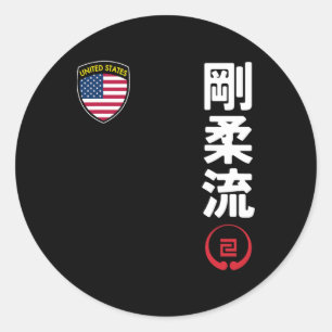 Team Karate Goju Ryu Usa Flag Kanji Japanese Marti Classic Round Sticker