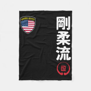 Team Karate Goju Ryu Usa Flag Kanji Japanese Marti Fleece Blanket