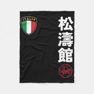 Team Karate Shotokan Italy Flag Kanji Japanese Mar Fleece Blanket