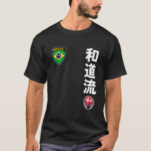 Team Karate Wado Ryu Brazil Flag Kanji Japanese Ma T-Shirt