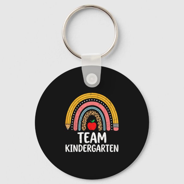Team kindergarten boho rainbow pencil k teacher  keychain (Front)