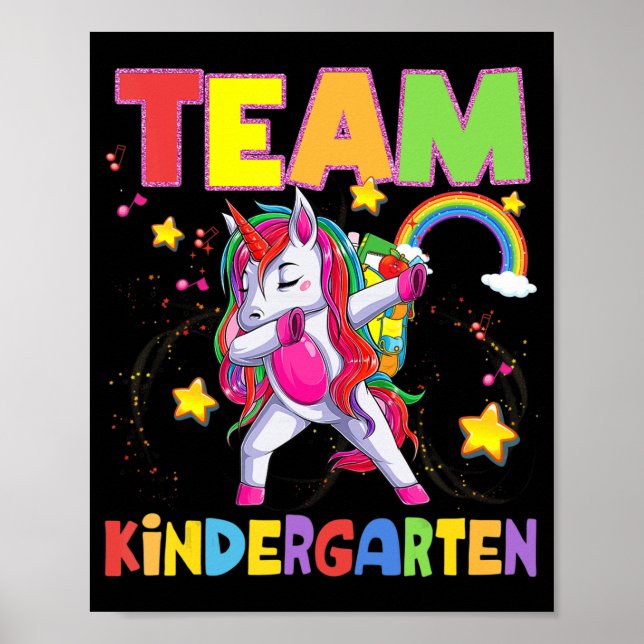 Team Kindergarten Dabbing Unicorn Back To School G Poster (Front)