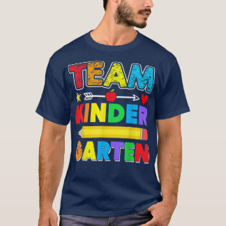 Team Kindergarten Teacher Apple Student Kids Back  T-Shirt