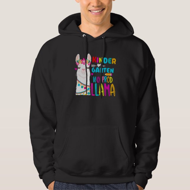 Team Kindergarten Teacher Rainbow No Prob Llama 10 Hoodie (Front)