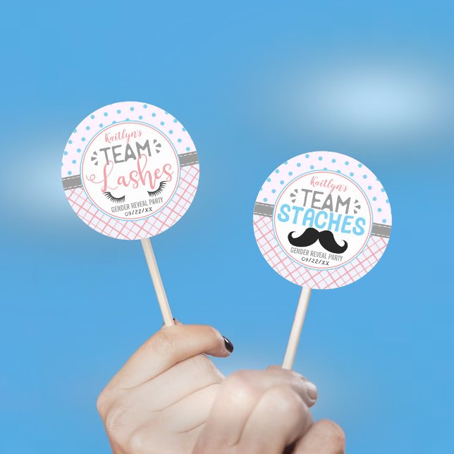 "Team Lashes" Modern Gender Reveal Party Classic Round Sticker (Creator Uploaded)