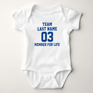 Team Last Name Member For Life Deep Blue Text Baby Bodysuit