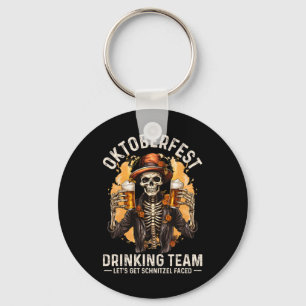 Team Lets Get Schnitzel Faced Halloween Skeleton Keychain