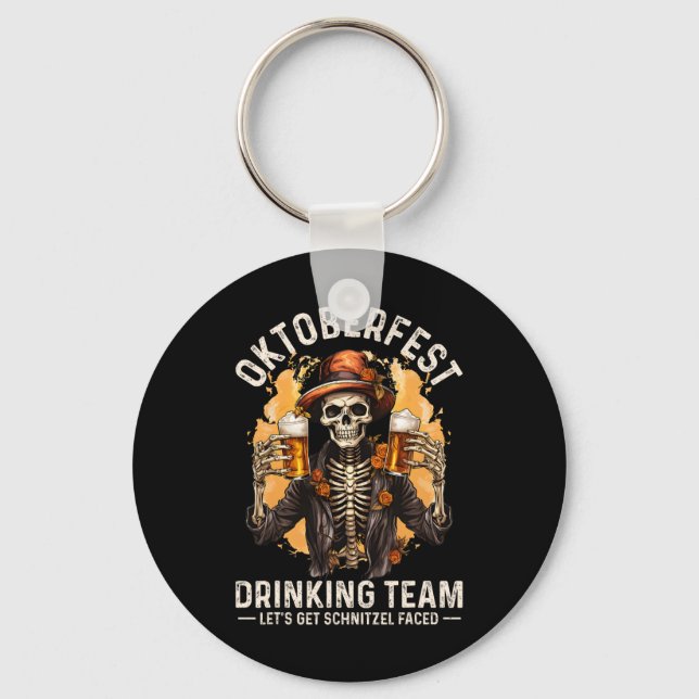 Team Lets Get Schnitzel Faced Halloween Skeleton  Keychain (Front)