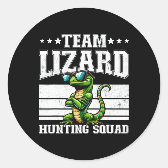Team Lizard Hunting Squad Funny Retro Gecko Lizard Classic Round Sticker (Front)