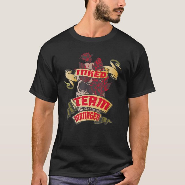Team Manager Inked Skull & Red Roses Tattoo T-Shirt (Front)