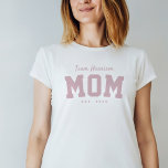 Team mom cute simple personalized pink T-Shirt<br><div class="desc">Designed to coordinate with the Lea Delaveris Design tailgate baby shower collection, this team mom shirt is a perfect gift for a new mom or mom to be. Also great to wear to the baby shower, this sporty t-shirt design features a "team name" in pink script, along with a bold...</div>