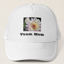 Team Mom Sports hats Truckers Pink Dahlia Flowers