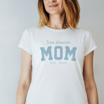 Team mom sporty simple personalized blue T-Shirt<br><div class="desc">Designed to coordinate with the Lea Delaveris Design tailgate baby shower collection, this team mom shirt is a perfect gift for a new mom or mom to be. Also great to wear to the baby shower, this sporty t-shirt design features a "team name" in blue script, along with a bold...</div>