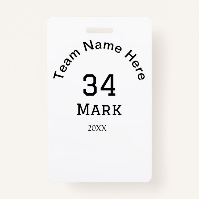 team name add player name date sports men  badge (Front)