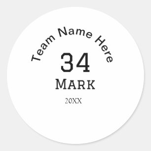team name add player name date sports men  classic round sticker