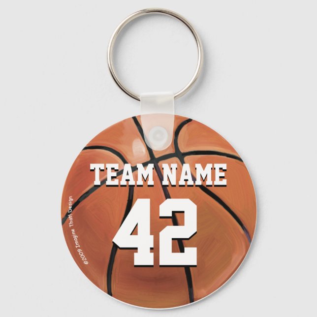 Team Name and Number Basketball Keychain (Front)