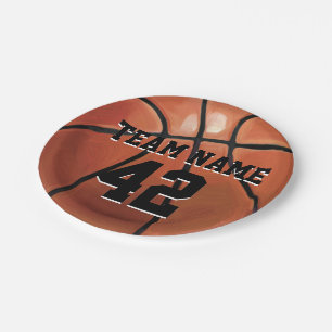 Team Name and Number Basketball Paper Plate
