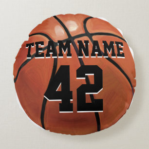 Team Name and Number Basketball Round Pillow