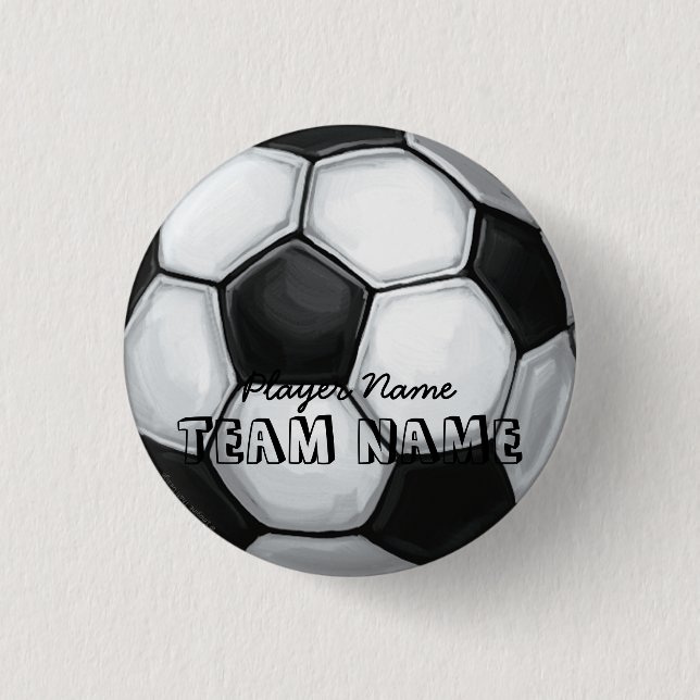 Team Name and Number Soccer Ball 1 Inch Round Button (Front)