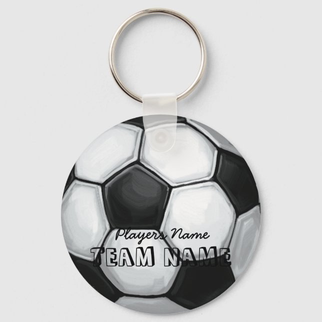 Team Name and Number Soccer Ball Keychain (Front)