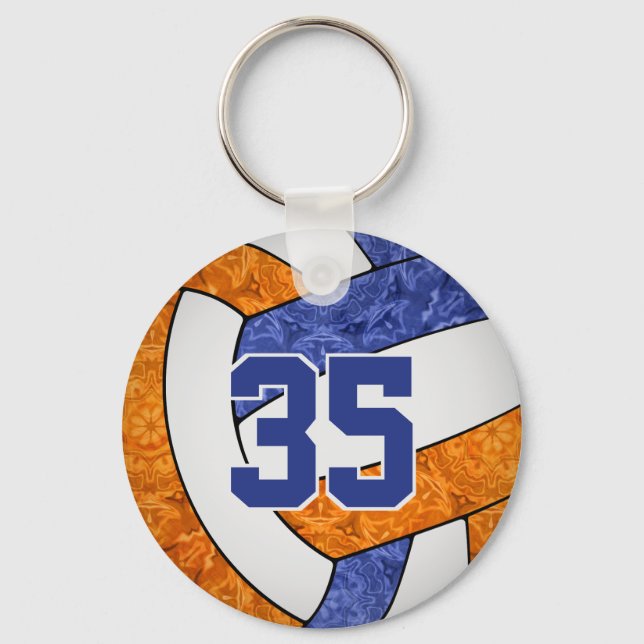 team name blue orange custom girls volleyball keychain (Front)