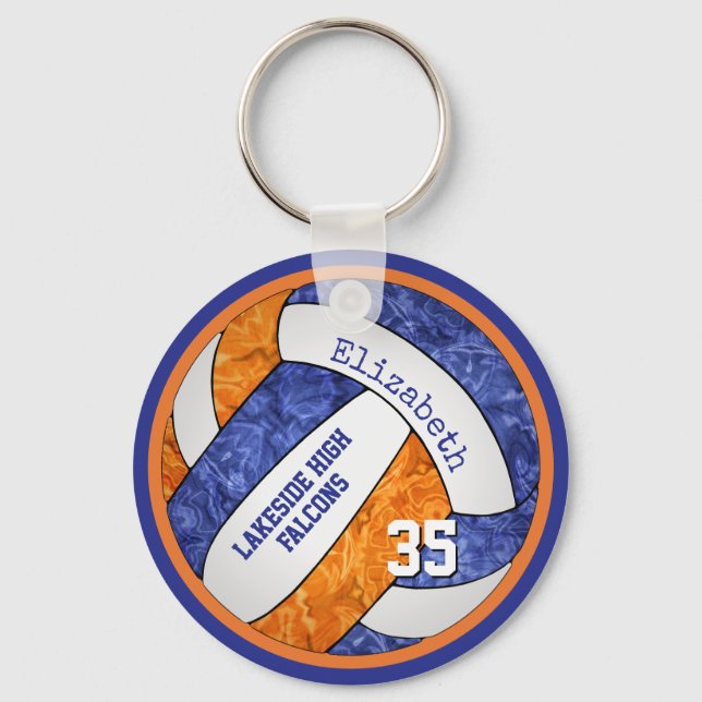 team name blue orange custom girls volleyball keychain (Front)