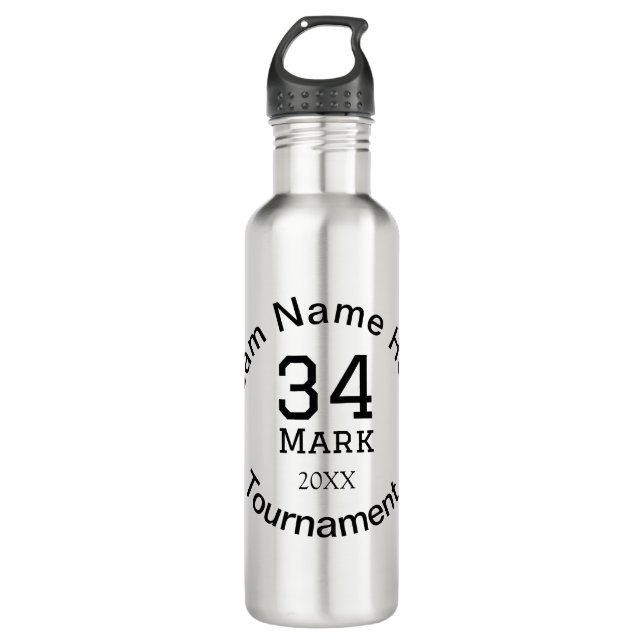 Team name here add name tournament year text 710 ml water bottle (Front)