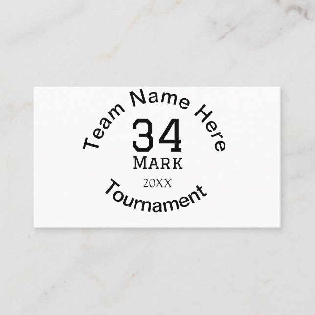 Team name here add name tournament year text business card (Front)