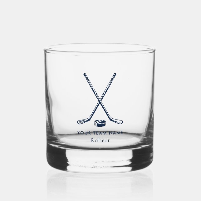 Team Name Ice Hockey Giveaway Personalized Whiskey Glass (Front)