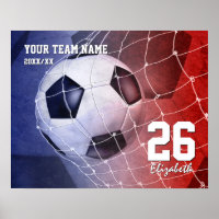 Team name red white blue girls' soccer ball goal