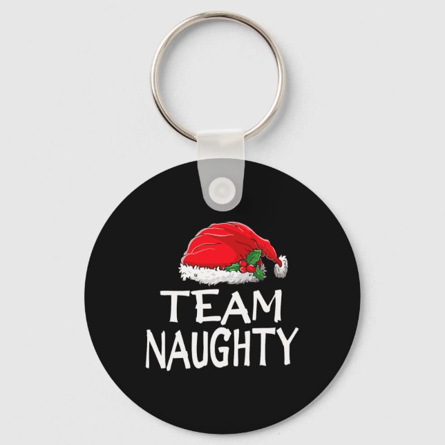 Team Naughty Funny Christmas Pyjamas Santa Claus M Keychain (Front)