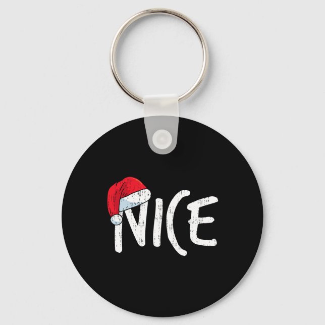 Team Naughty Nice Funny Matching Christmas Couples Keychain (Front)