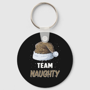 Team Naughty Santa Leopard Hat Pyjamas Family Xmas Keychain