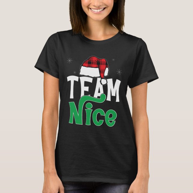 Team Nice Naughty Plaid Xmas Pjs 2024 Funny Couple T-Shirt (Front)